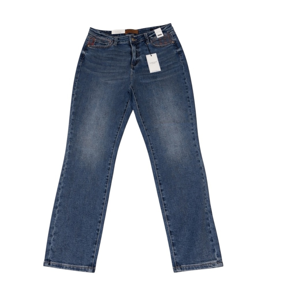 Judy Blue High Waist Slim Fit Jeans Buffalo Plaid PocketStretch Denim Size 13/31 - Picture 2 of 8